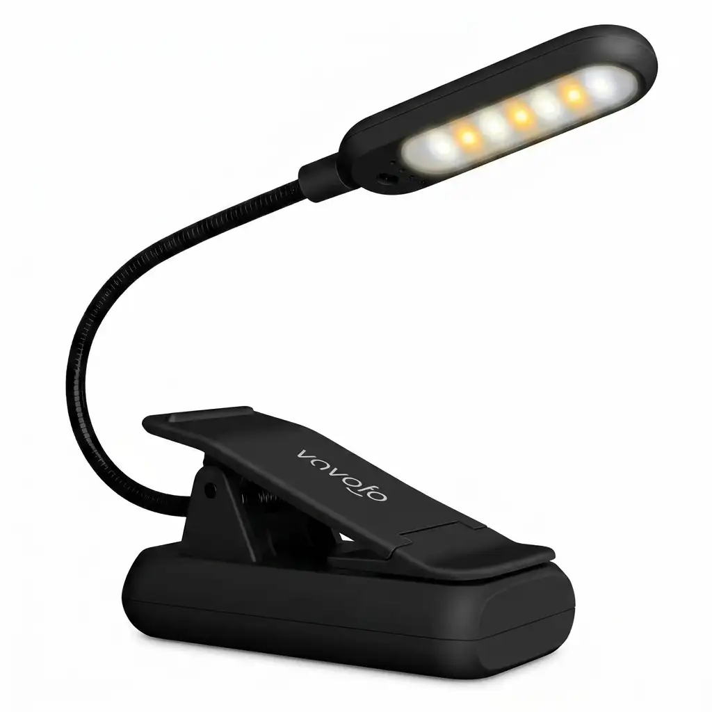VAVOFO rechargeable reading light with flexible gooseneck clip on design