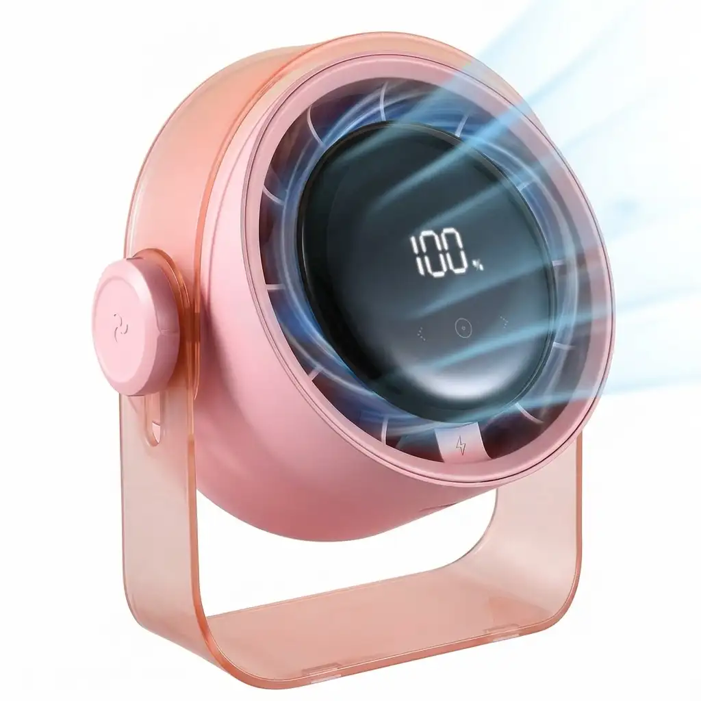 VAVOFO desk fan pink smart LED display 100 speeds rechargeable portable